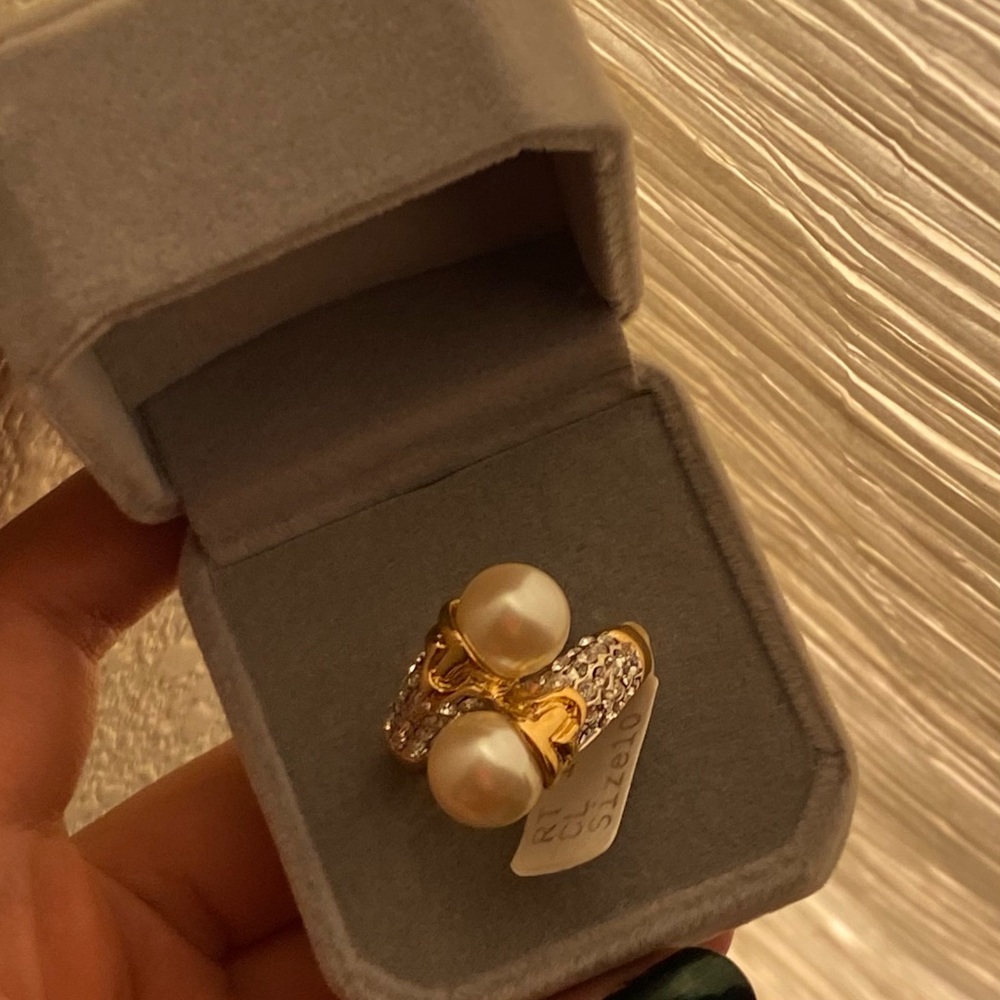 Double Pearl Gold Statement Ring